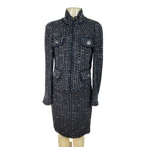 Per Se Women Black & White Skirt Suit Set W/ Silver Button Details Slim Fit Sz 8